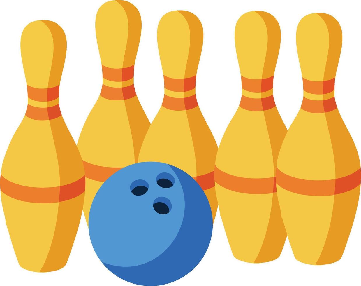 Bowling pins with blue bowling ball in striking position illustration for sports and leisure activities vector