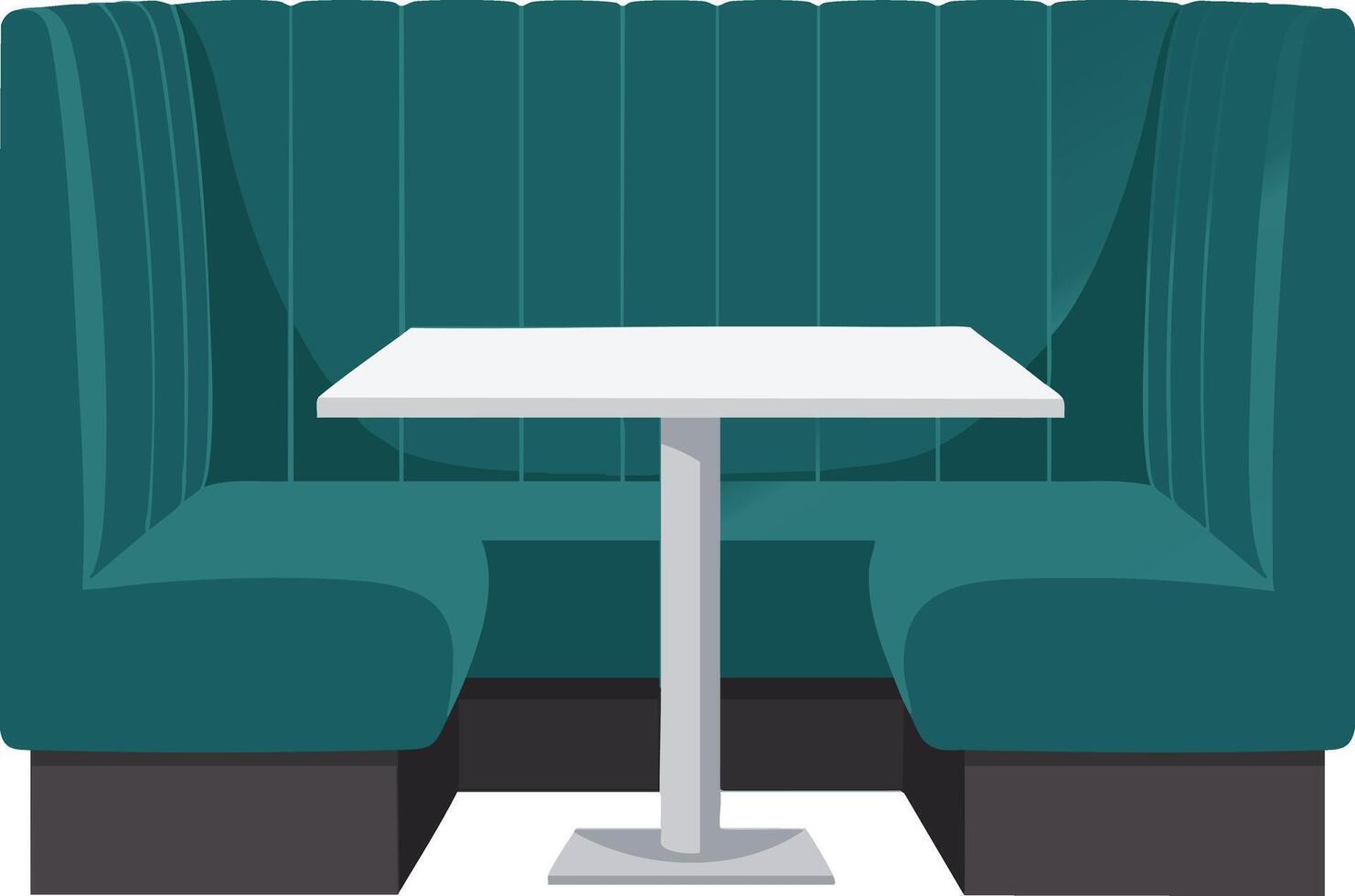 Green upholstered booth seating with white square table for restaurant or diner interior design illustration vector