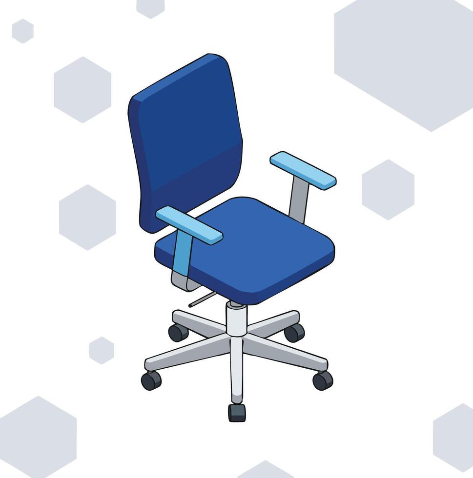 Blue office chair with armrests and wheels isolated on white background isometric design vector