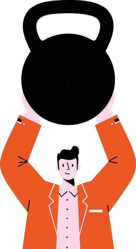 Businessman lifting heavy kettlebell weight exercising strength training concept illustration vector
