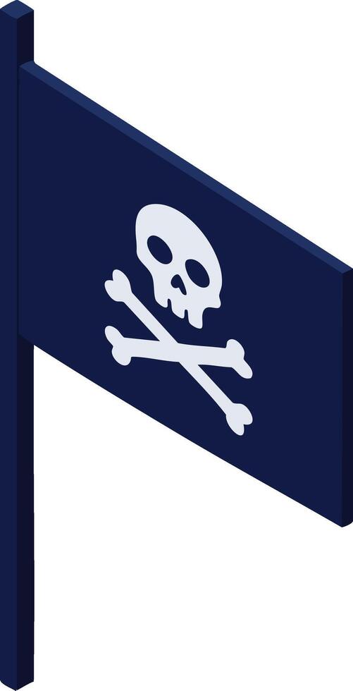 Pirate flag with skull and crossbones symbol in isometric style dark blue design illustration vector