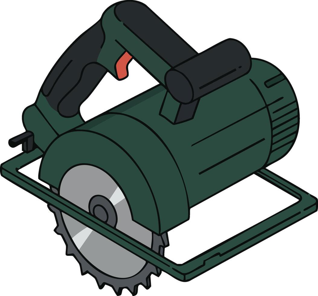 Circular saw power tool with green and black body for wood cutting and construction tasks illustration vector