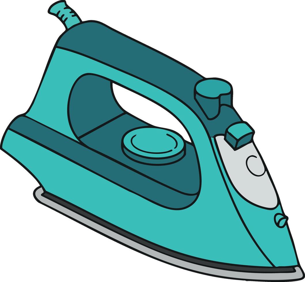 Electric iron appliance for clothing pressing in teal color illustration isolated on white background vector
