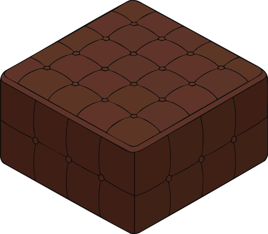 Brown cushioned square ottoman furniture piece with tufted design illustration vector
