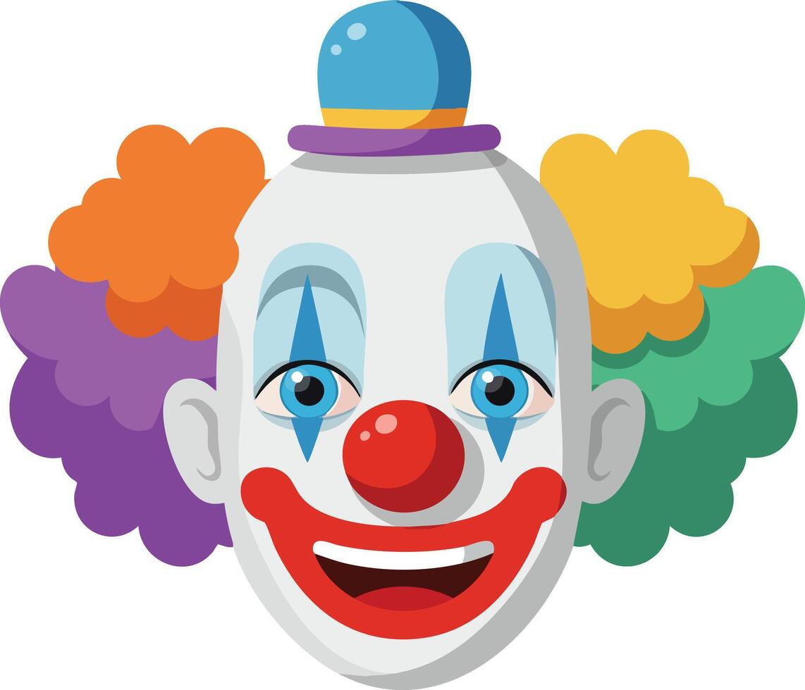 Colorful clown face with multicolor afro hairstyle and red nose illustration for festive party or carnival design vector
