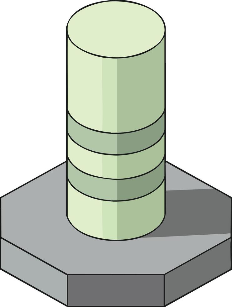 Isometric bolt and nut mechanical hardware illustration with green and gray colors in simple style vector