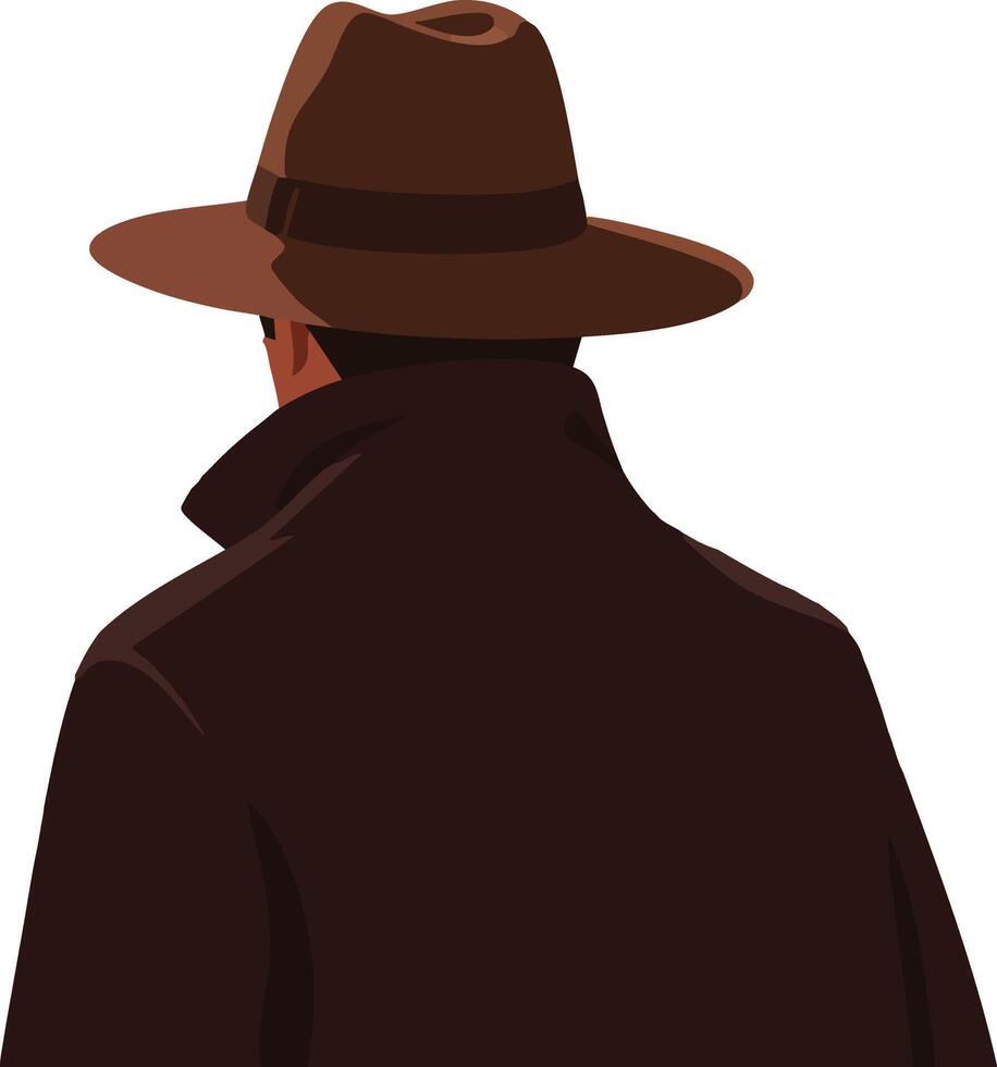 Man Wearing Brown Hat and Coat Viewed from Behind Illustration for Mystery or Detective Theme vector
