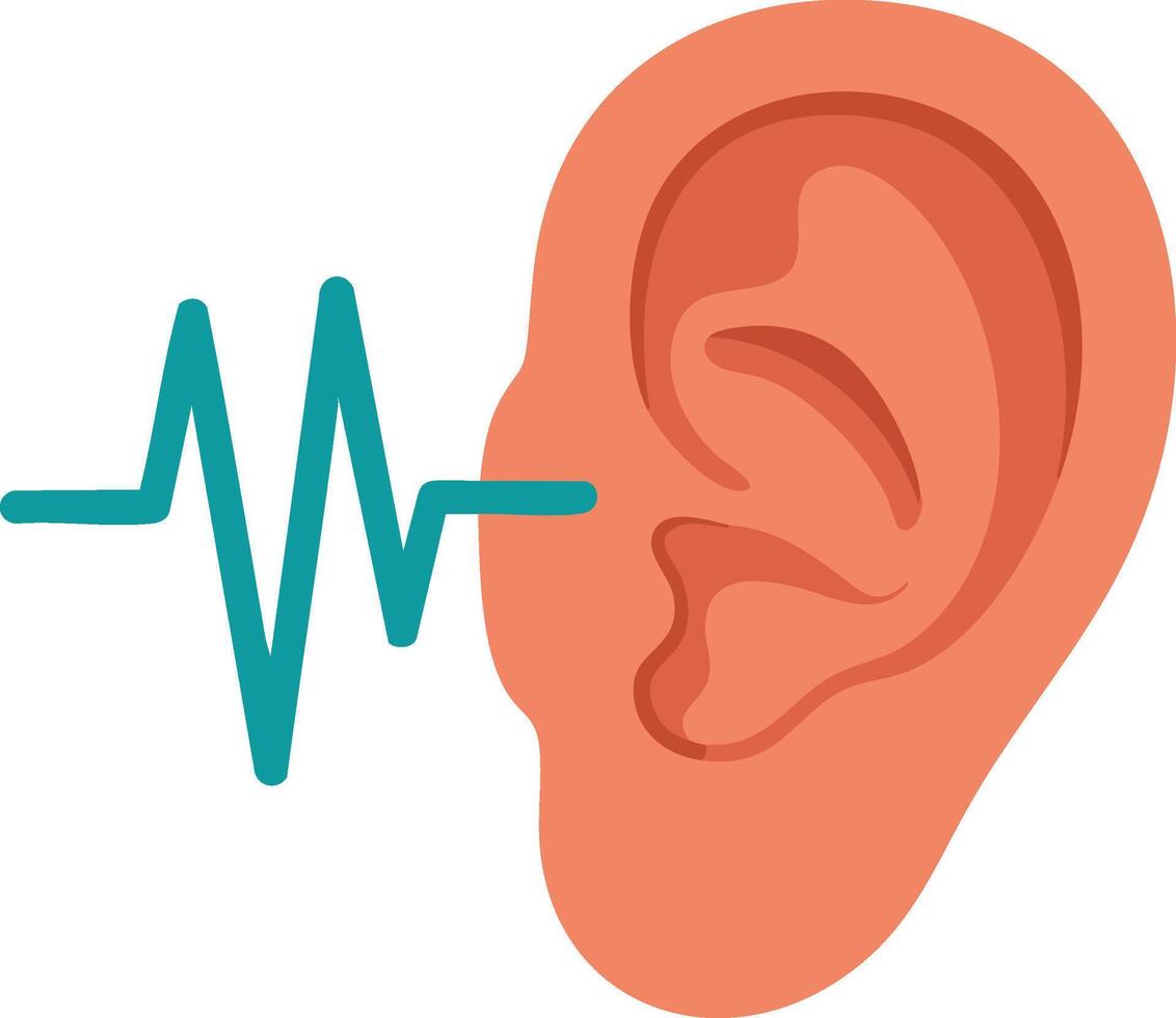 Ear with sound wave icon representing hearing and audio signal reception in communication or medical context illustration vector