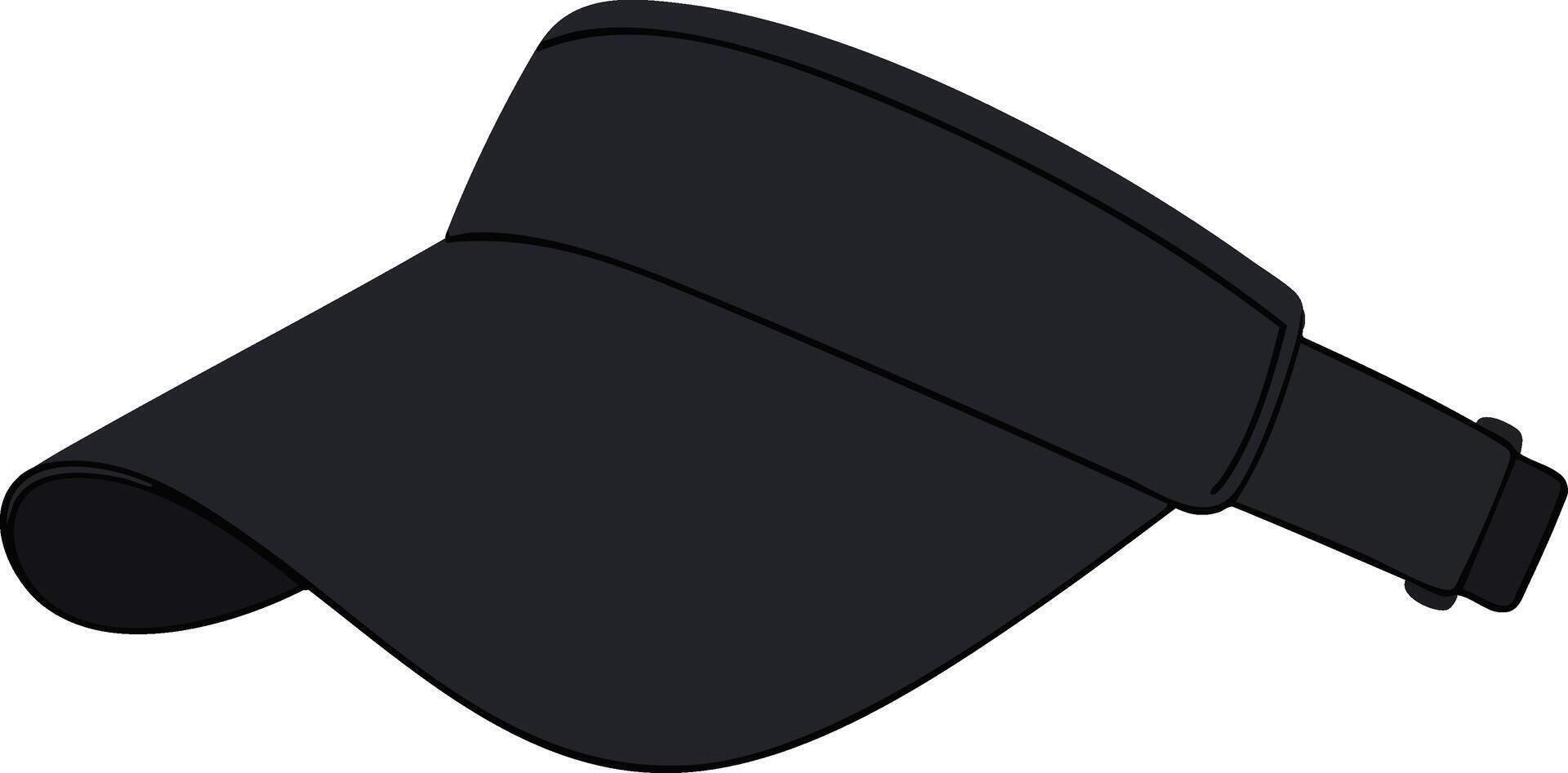 Black sports visor cap with adjustable strap simple design illustration for outdoor activities and casual wear vector