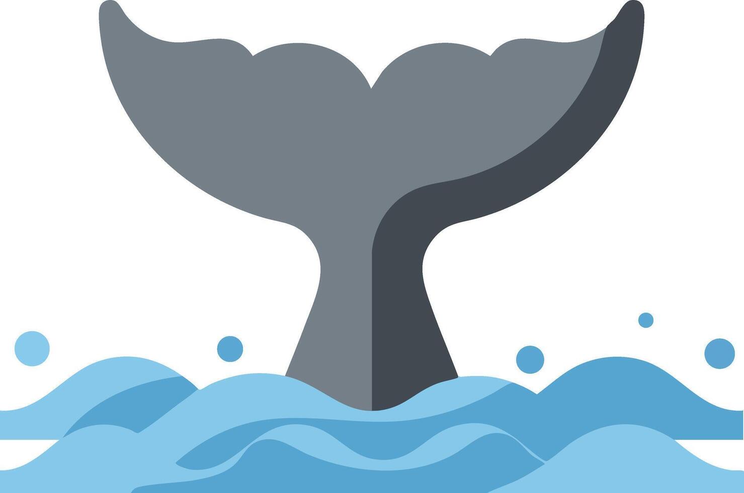 Whale tail diving into ocean water with splash waves simple flat design illustration vector