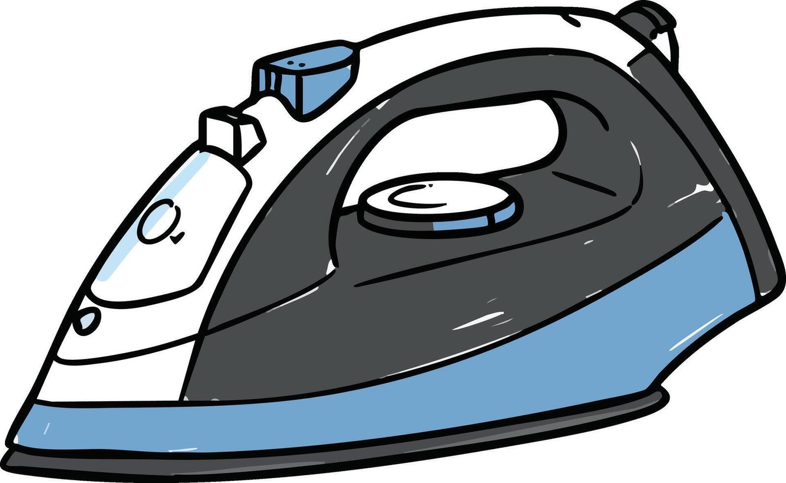 Electric iron appliance for home and laundry use with blue and black design illustration vector