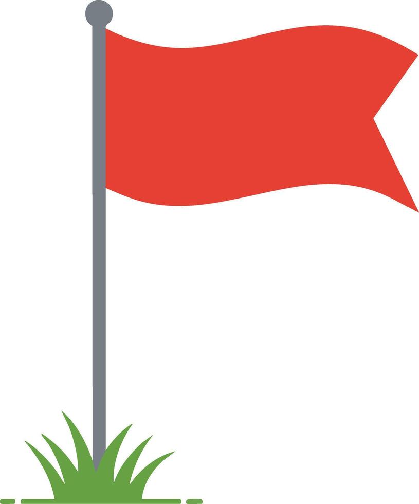 Red flag icon on grass symbolizing warning or alert in simple flat design illustration vector