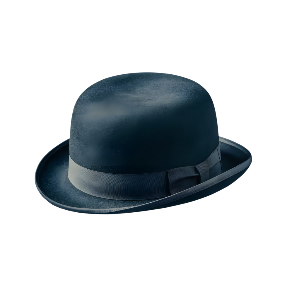 Classic Black Bowler Hat with Elegant Ribbon png