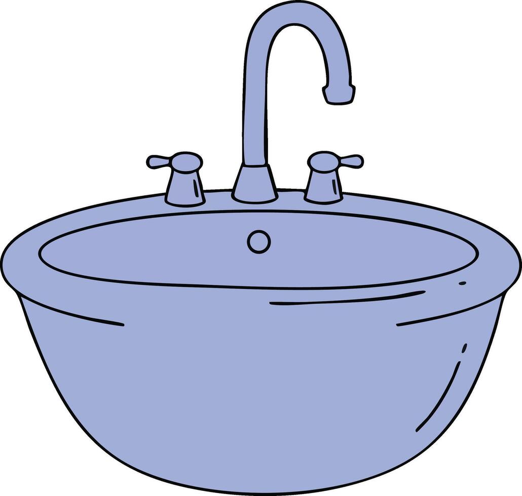 Bathroom sink with faucet and handles illustration in simple blue design for home and interior decor use vector