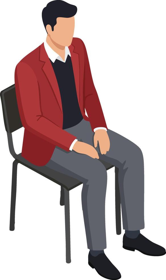 Man Sitting on Chair Wearing Red Jacket and Gray Pants Casual Male Illustration vector