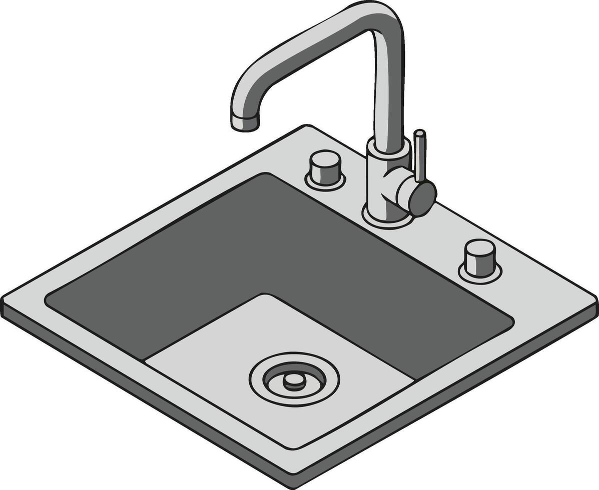 Kitchen sink with faucet and knobs isometric design for home interior and plumbing illustration vector