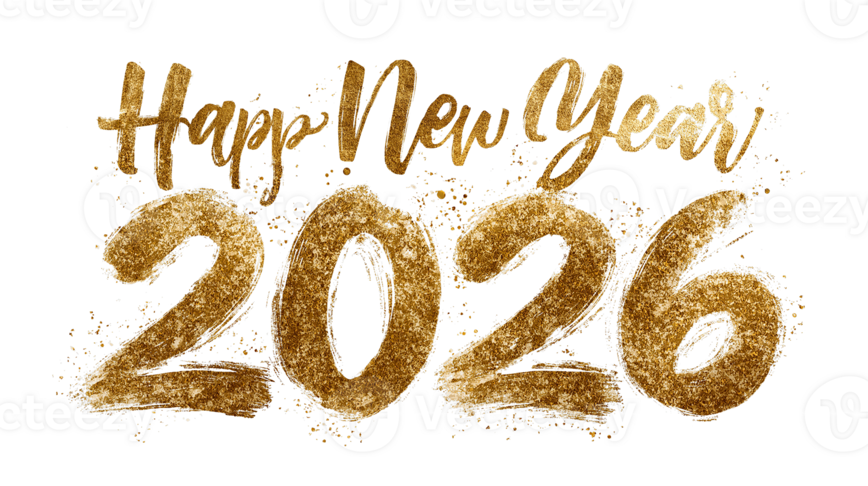 Happy New Year 2026. Golden Celebration Text on Transparent Background png
