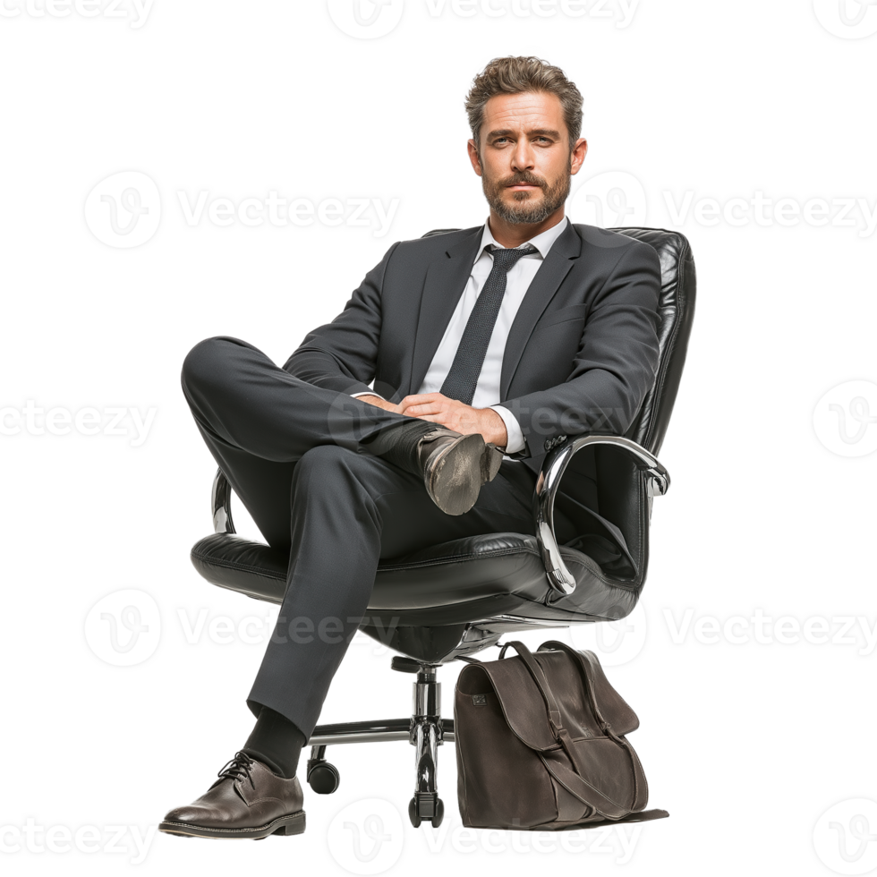 Professional Businessman Relaxing in Office Chair with Transparent Background png
