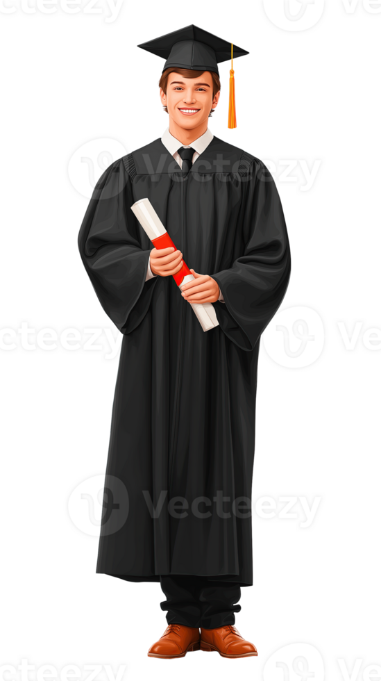 Happy Graduate Man Holding Diploma and Wearing Cap. Isolated on Transparent Background for Educational and Success-Themed Designs png
