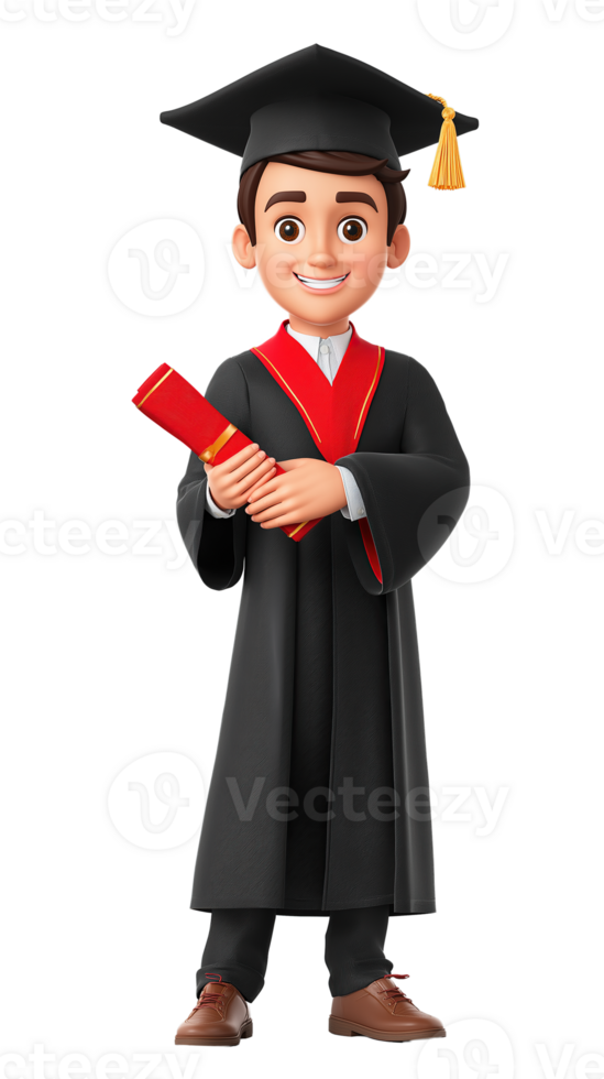 Happy Illustrated Young Graduate Holding Diploma and Wearing Cap. Isolated on Transparent Background for Academic and Celebration Designs png