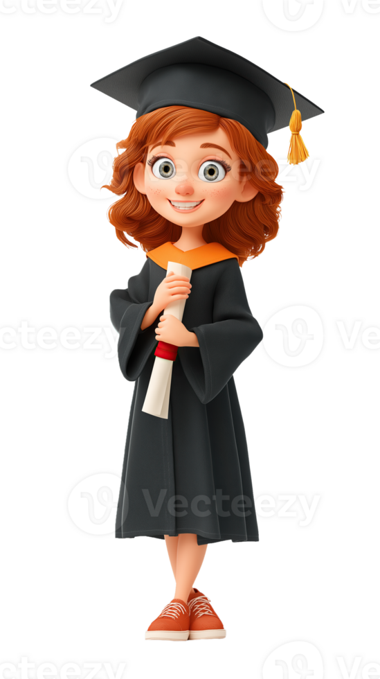 Happy Illustration Graduation Girl Holding Diploma. Isolated on Transparent Background for Academic and Celebration Designs png