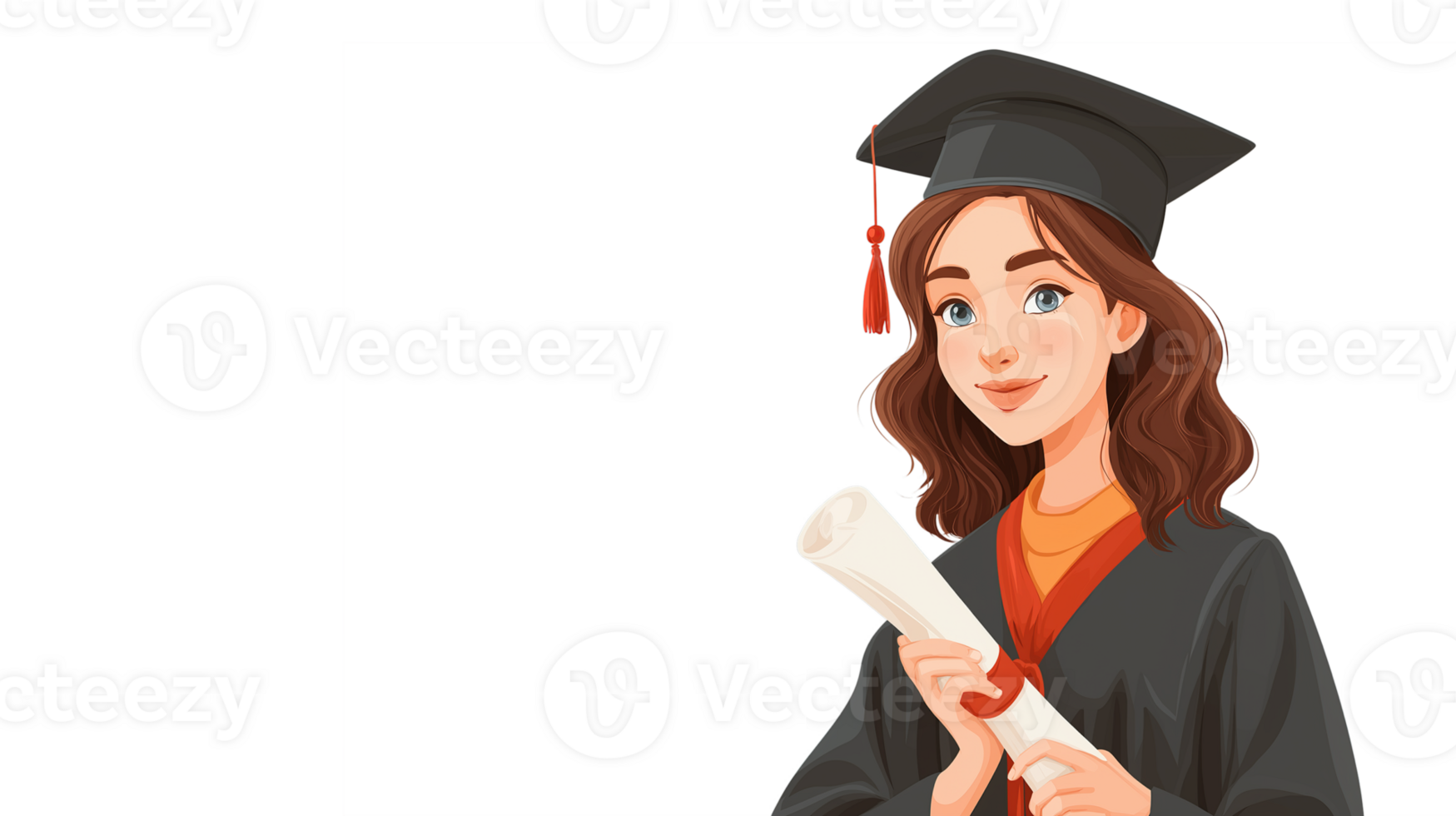 Happy Graduation Girl Holding Diploma. Transparent Background and Copy Space for Creative Educational Use png