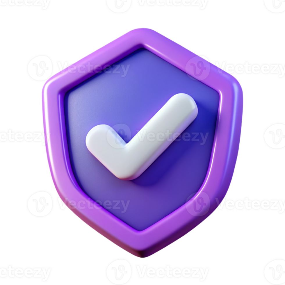 3d purple shield checkmark icon isolated on transparent background png