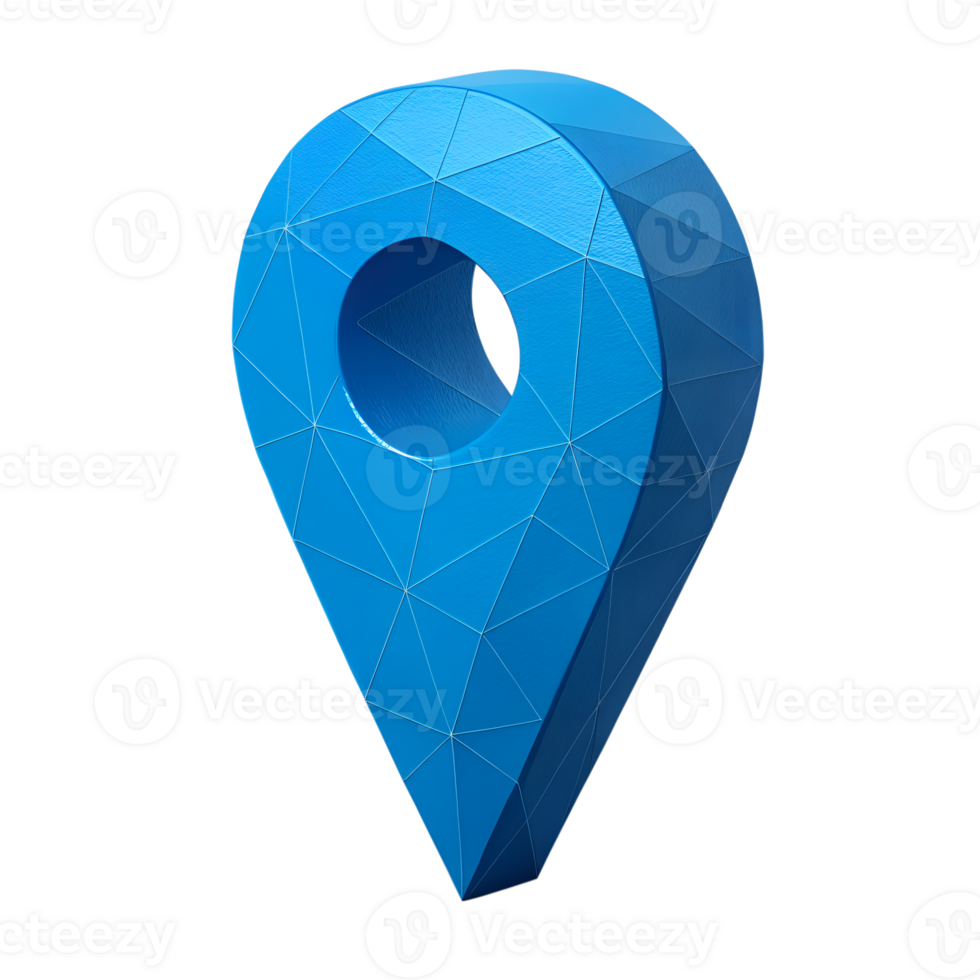 Blue low poly location pin icon isolated on transparent background png