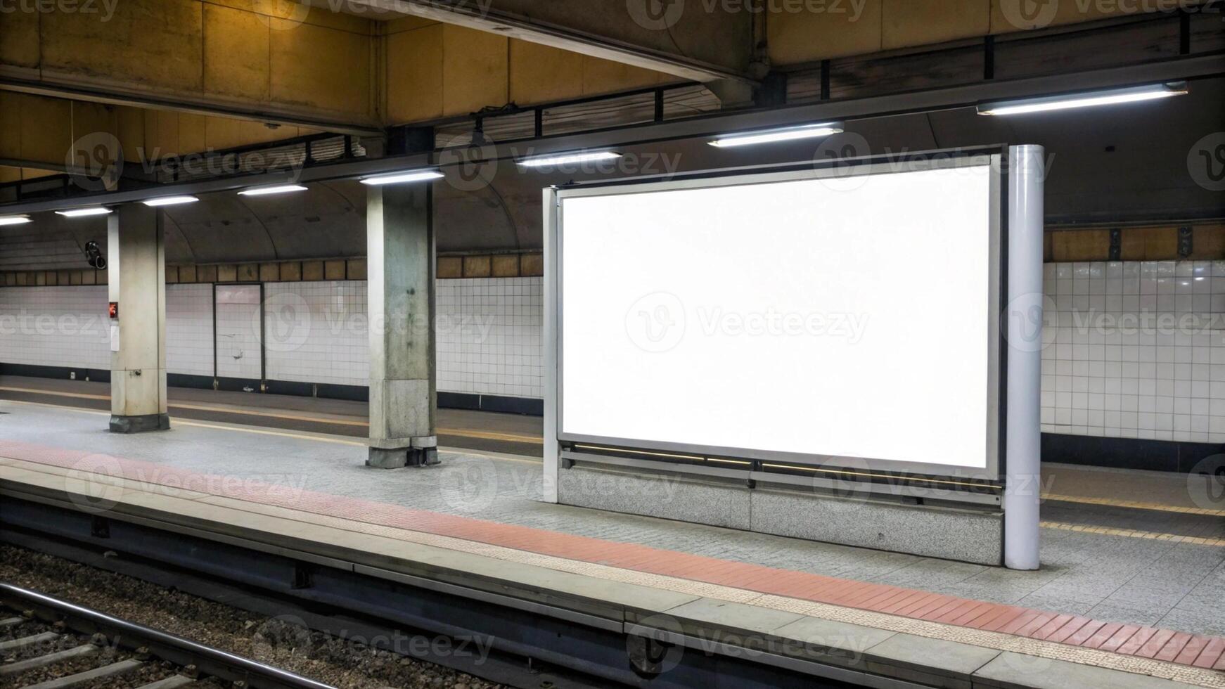 Empty Billboard on an Underground Subway Platform Ready for Advertisement photo
