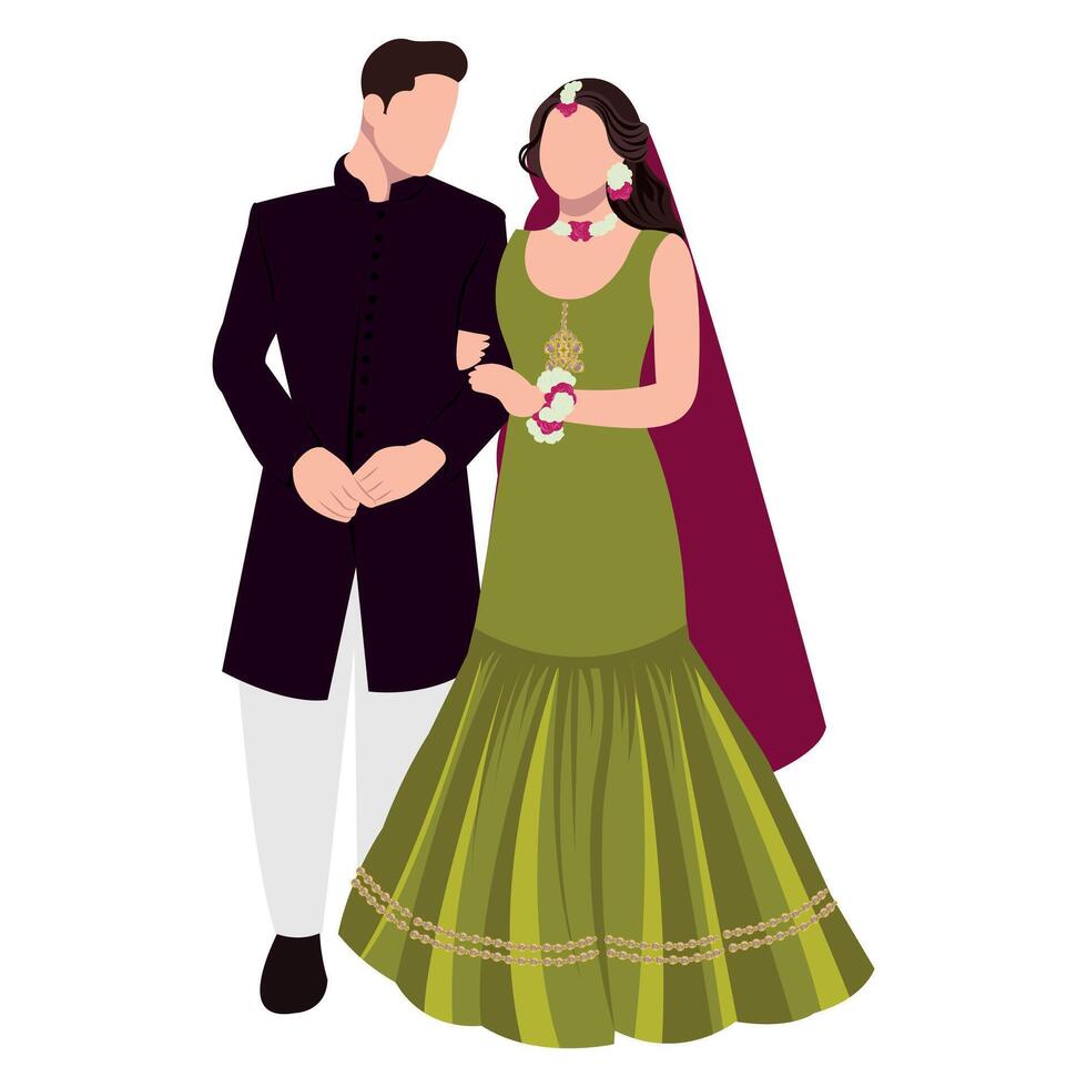 Indian Bride Groom Couple Traditional Wedding Illustration vector