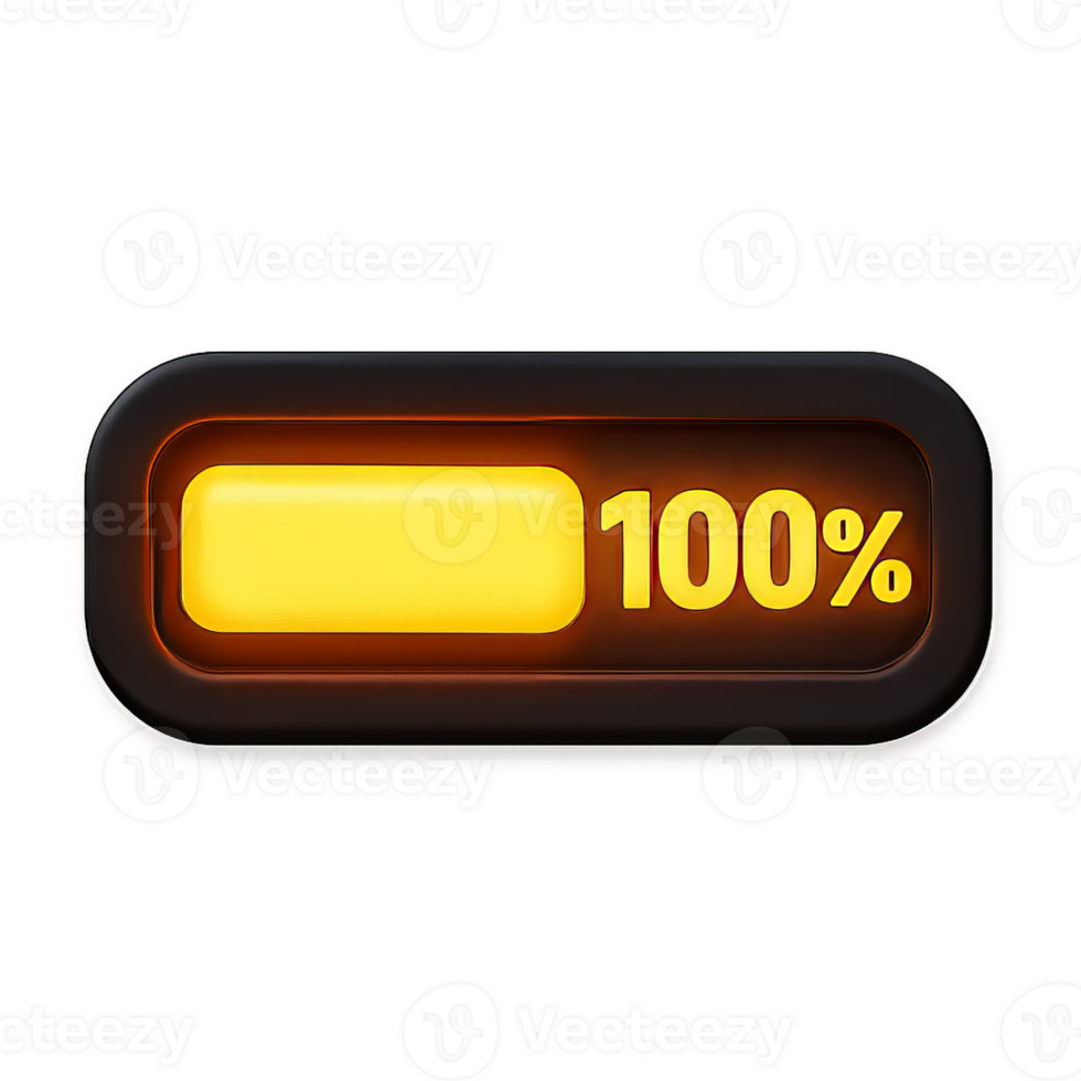 Glowing Progress Bar with Complete Status Displayed as 100 Percent png