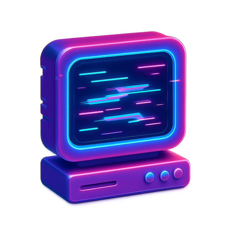 Retro Neon Monitor with Glitch Effect in Vibrant Colors png