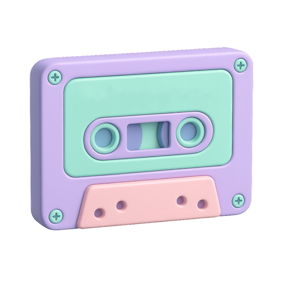 Retro Cassette Tape Icon in Vaporwave Aesthetic Design png