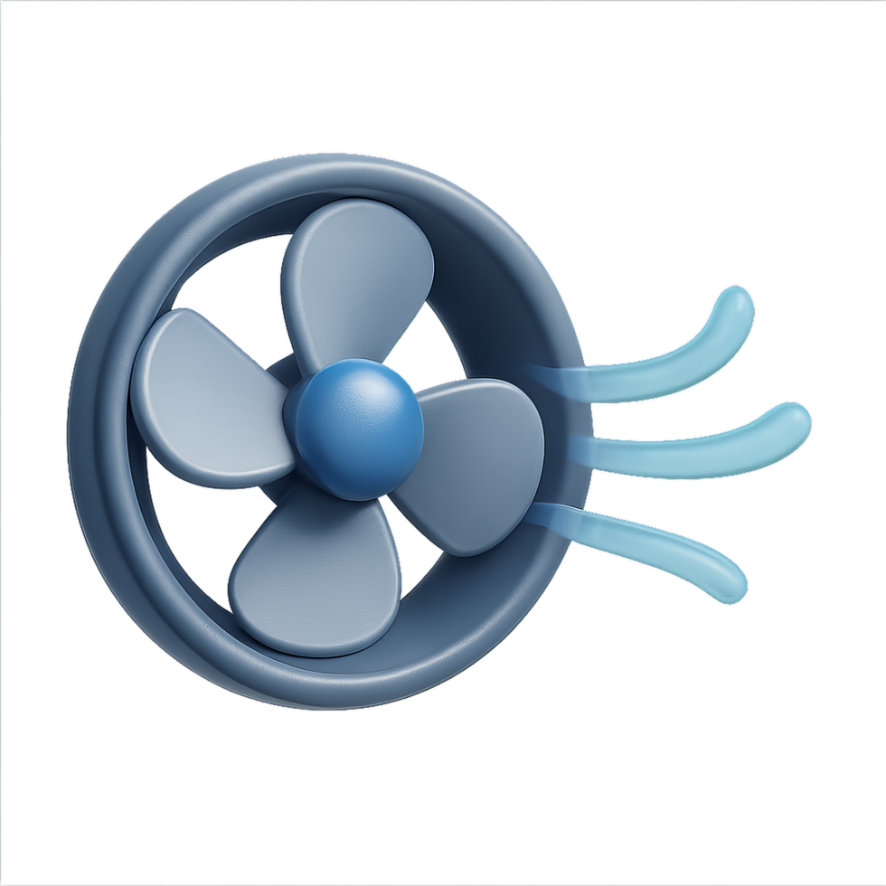 Simple Rotating Fan Icon with Soft Blue Design and Airflow Effect png