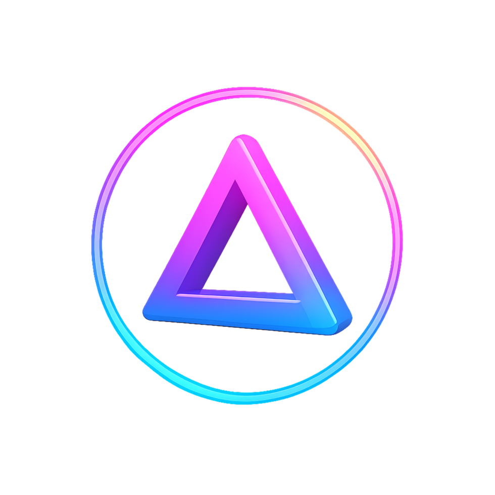 Vibrant Vaporwave Triangle Icon in Circular Design with Gradient Effects png