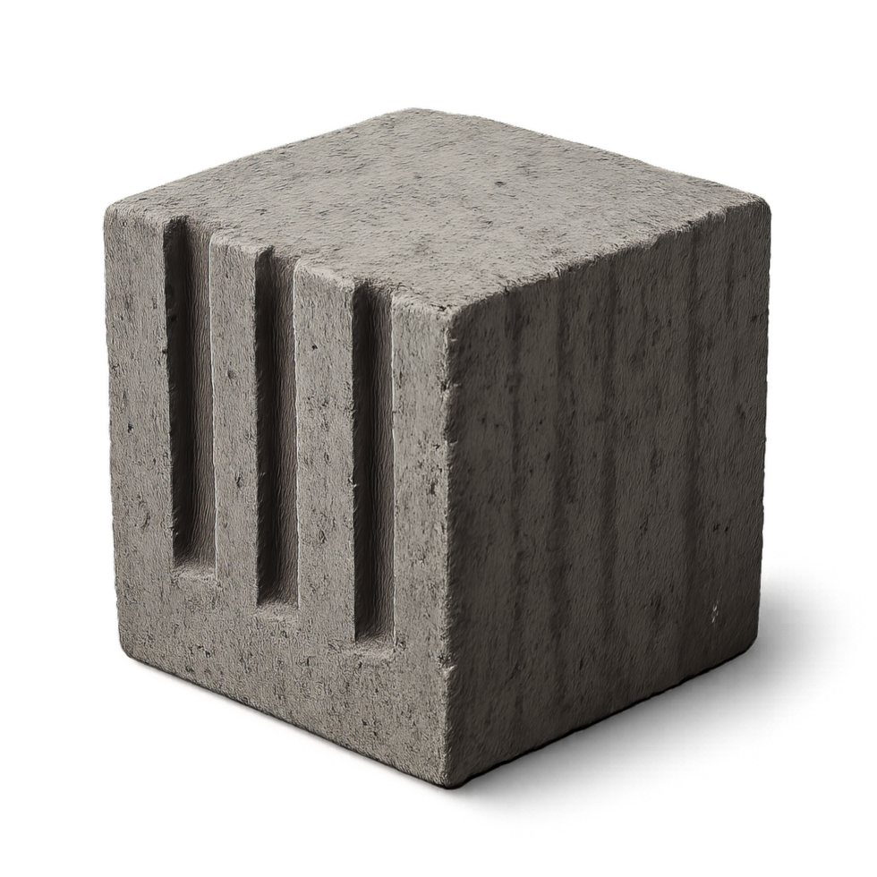 Modern Concrete Cube in Brutalist Style with Textured Surface png