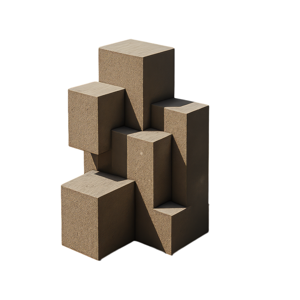 Abstract 3D Brutalist Sculpture with Simple Geometric Forms png