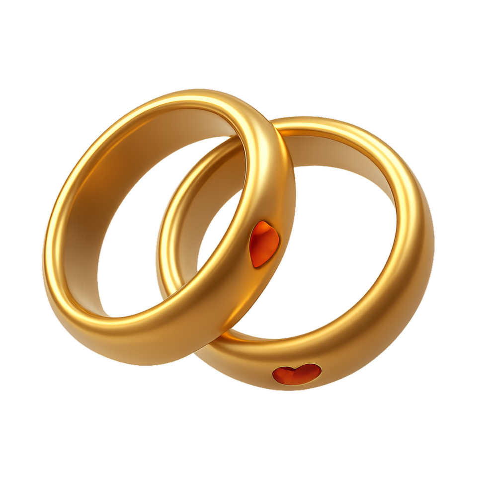 Interlocked Golden Rings with Heart Symbols for Romantic Themes png