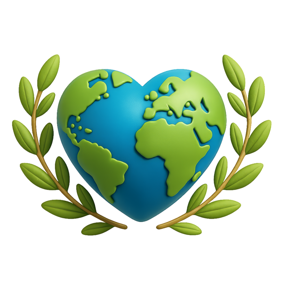 Heart Shaped Earth Emblem Surrounded by Leaves for Nature Themes png
