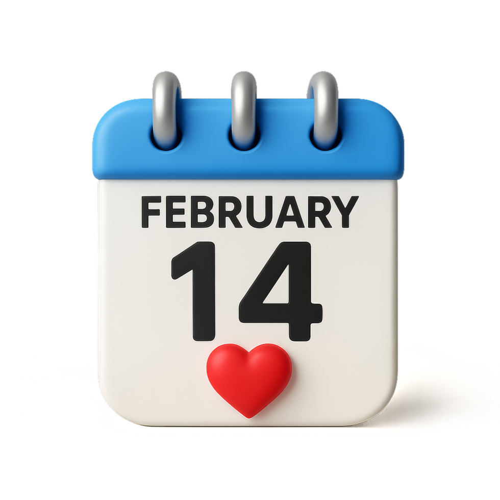 Simple Valentine's Day Calendar with Heart Icon and Date Display png