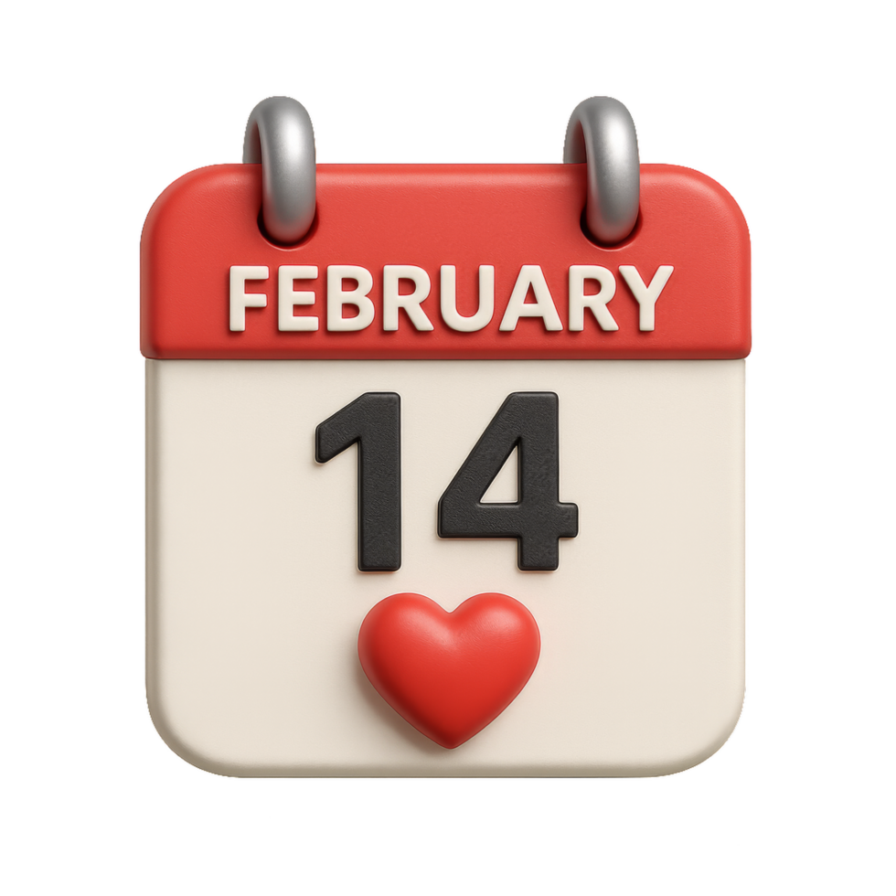 Romantic Calendar for Valentine's Day with Heart and February Date png