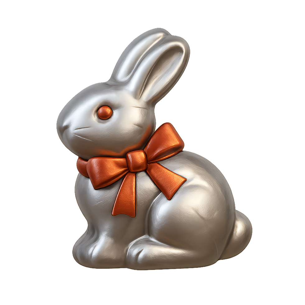 Silver Chocolate Bunny Wrapped in Foil with a Ribbon Bow png