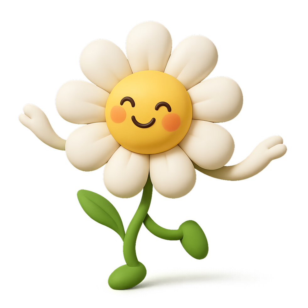 Charming Daisy Character Dancing with Delightful Expression png