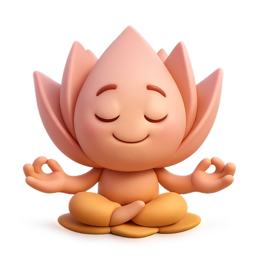 Serene Cartoon Character Meditating with Lotus Flower Element png