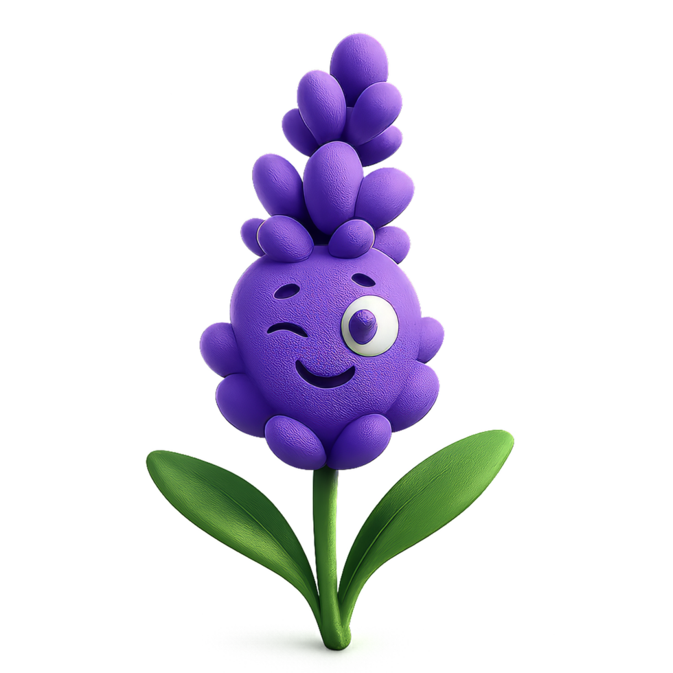 Cute Lavender Flower Character with Friendly Expression and Green Leaf png
