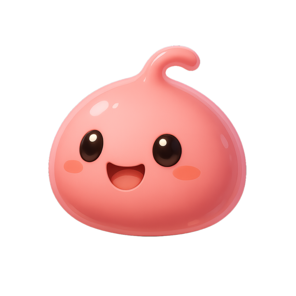 Cute 3D Pink Poring Monster with Expressive Face and Smooth Texture png