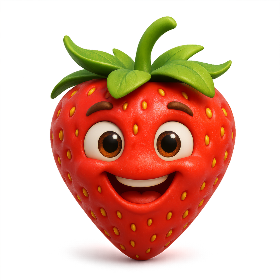 Joyful Strawberry Character with Cute Face and Friendly Expression png