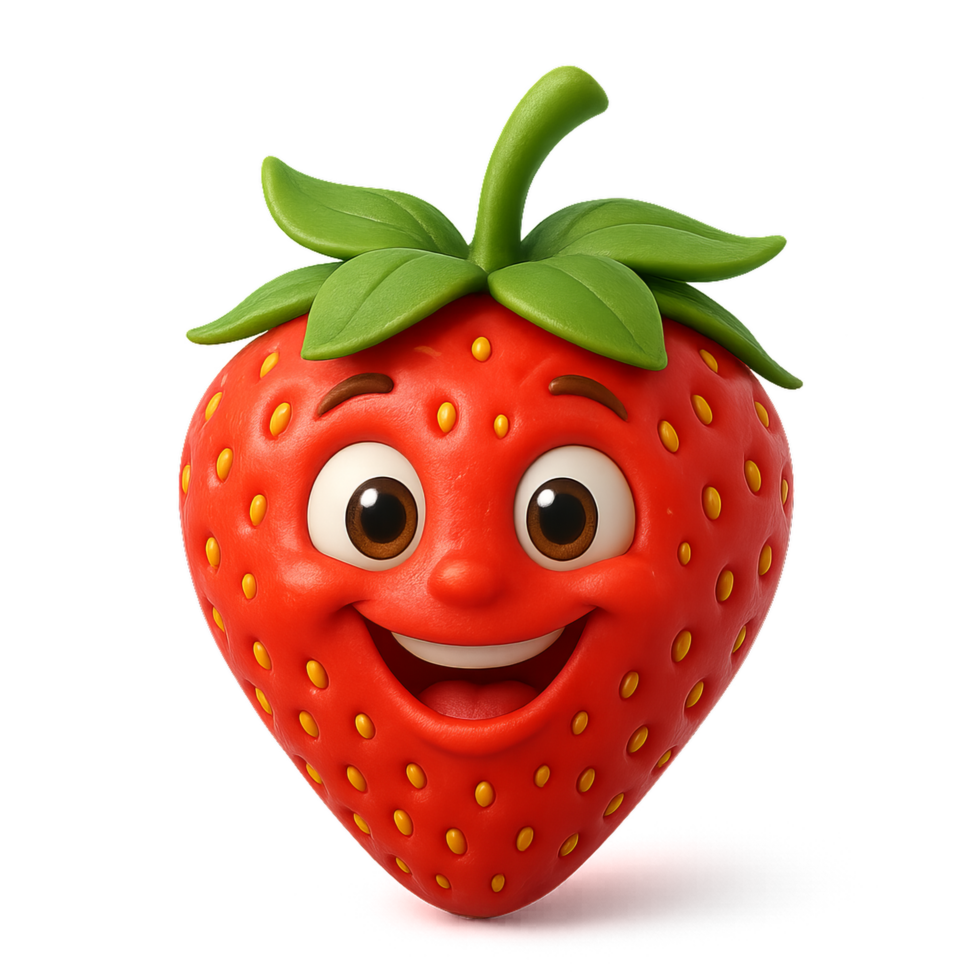 Joyful Strawberry Character with Friendly Smile on White Background png