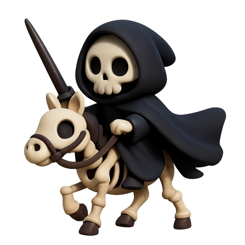 Spooky Skeleton Rider on Horse Halloween Theme Animation Style png