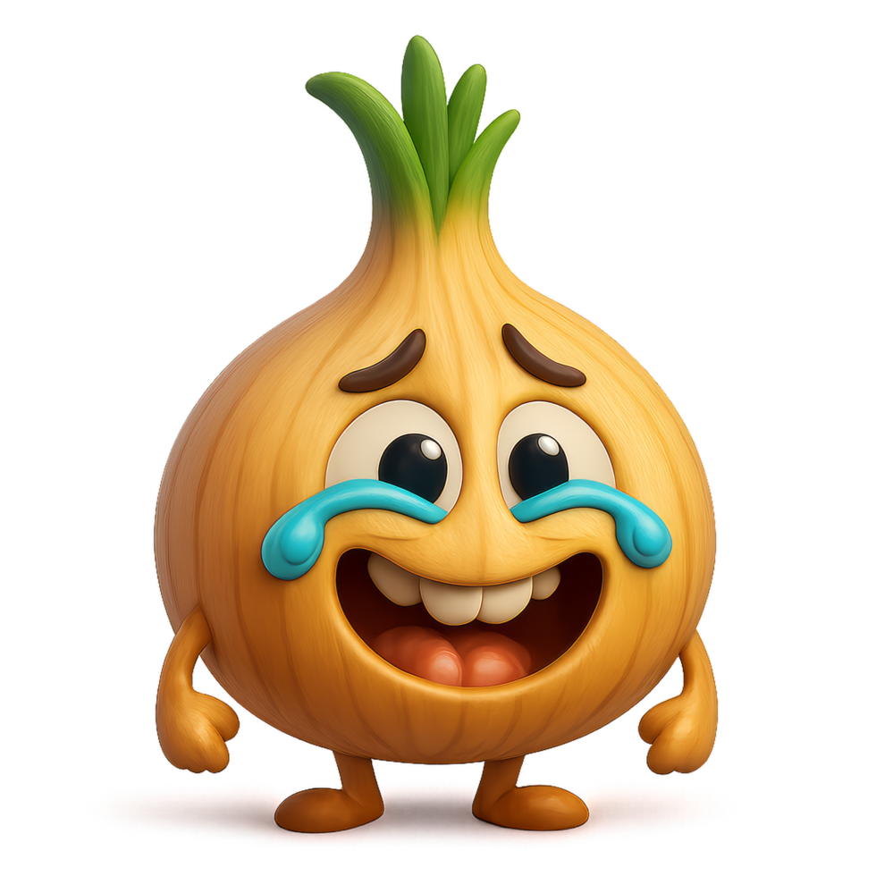 Happy Onion Character with Tears, Cartoon Style, Cheerful Expression png